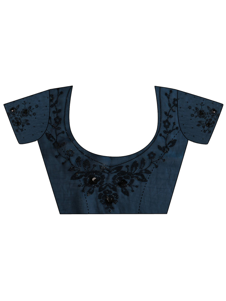 Libas Blue Embellished Tissue Saree With Unstitched Blouse Piece