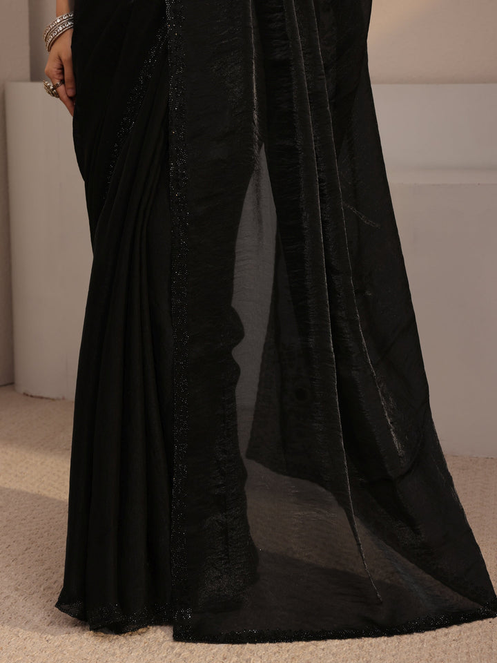 Libas Black Embellished Tissue Saree With Unstiched Blouse Piece