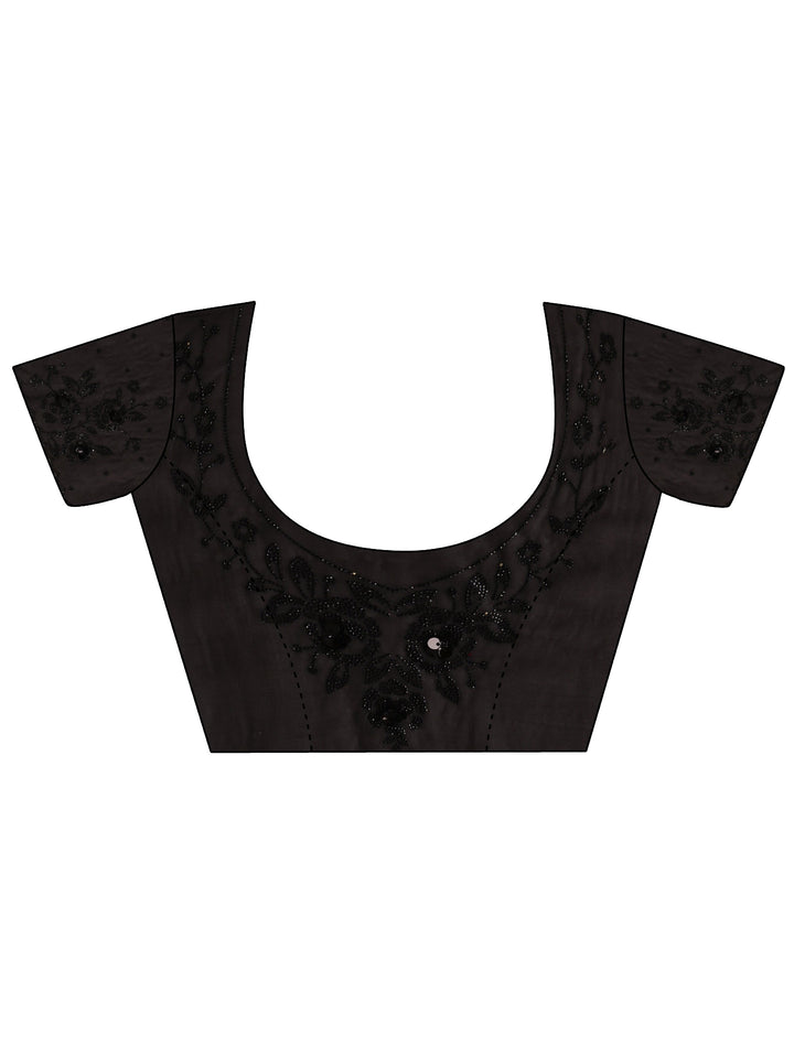 Black Embellished Tissue Saree With Unstiched Blouse Piece