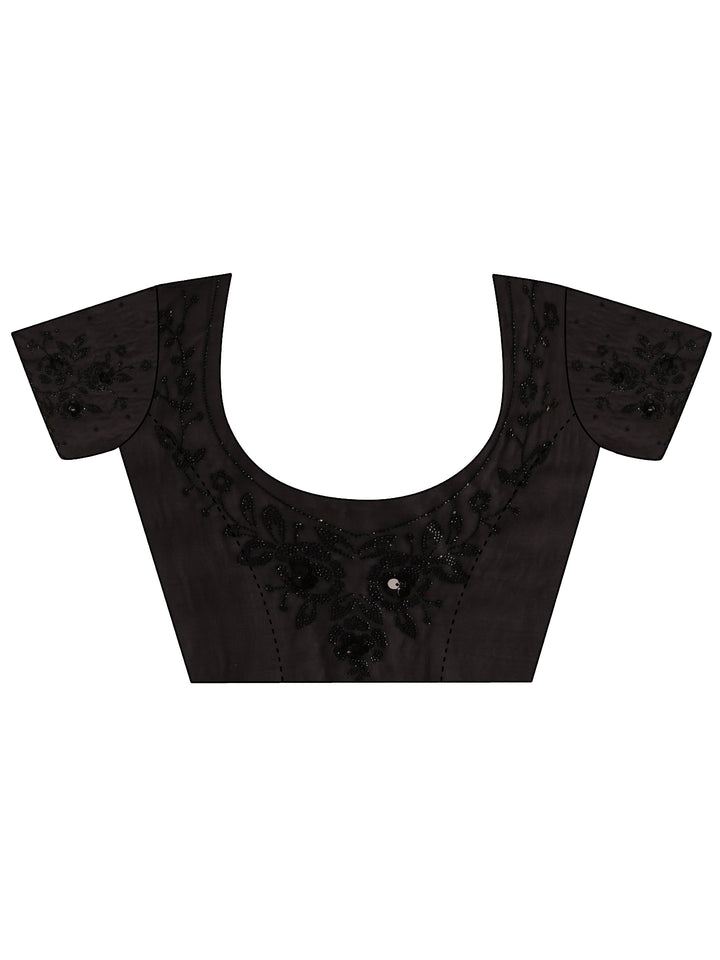 Libas Black Embellished Tissue Saree With Unstiched Blouse Piece