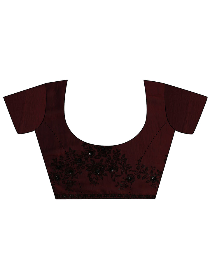 Libas Burgundy Embellished Tissue Saree With Unstiched Blouse Piece