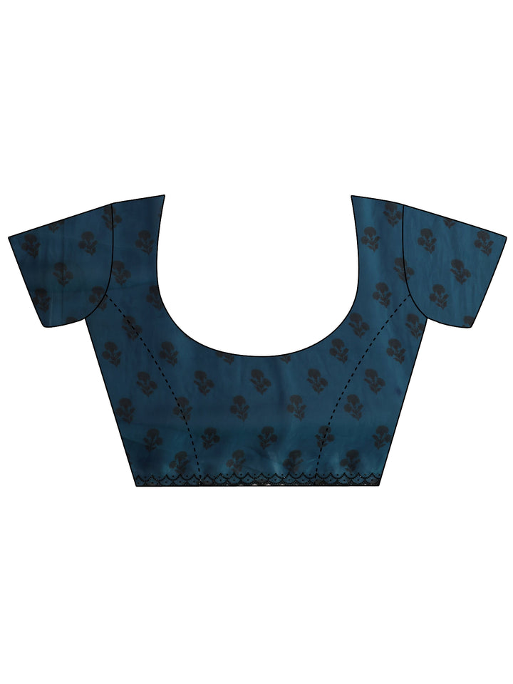 Blue Floral Embellished Tissue Saree With Unstitched Blouse Piece