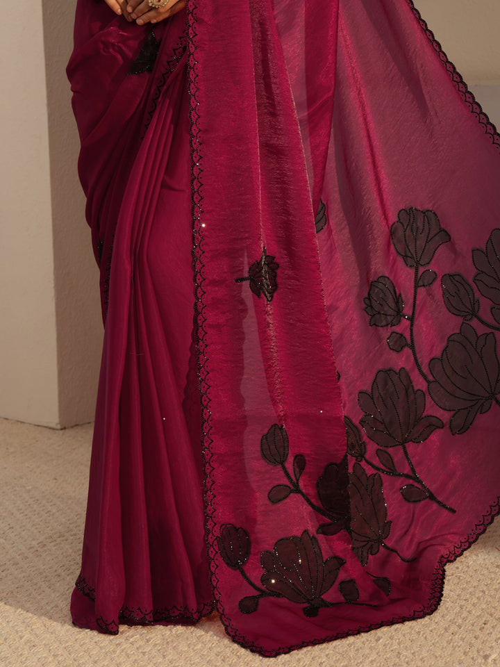 Libas Pink Embellished Tissue Saree With Unstiched Blouse Piece