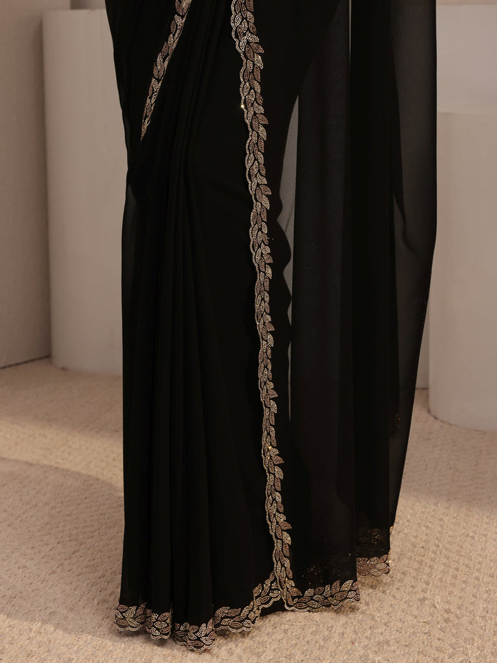 Libas Black Embellished Georgette Saree With Unstiched Blouse Piece