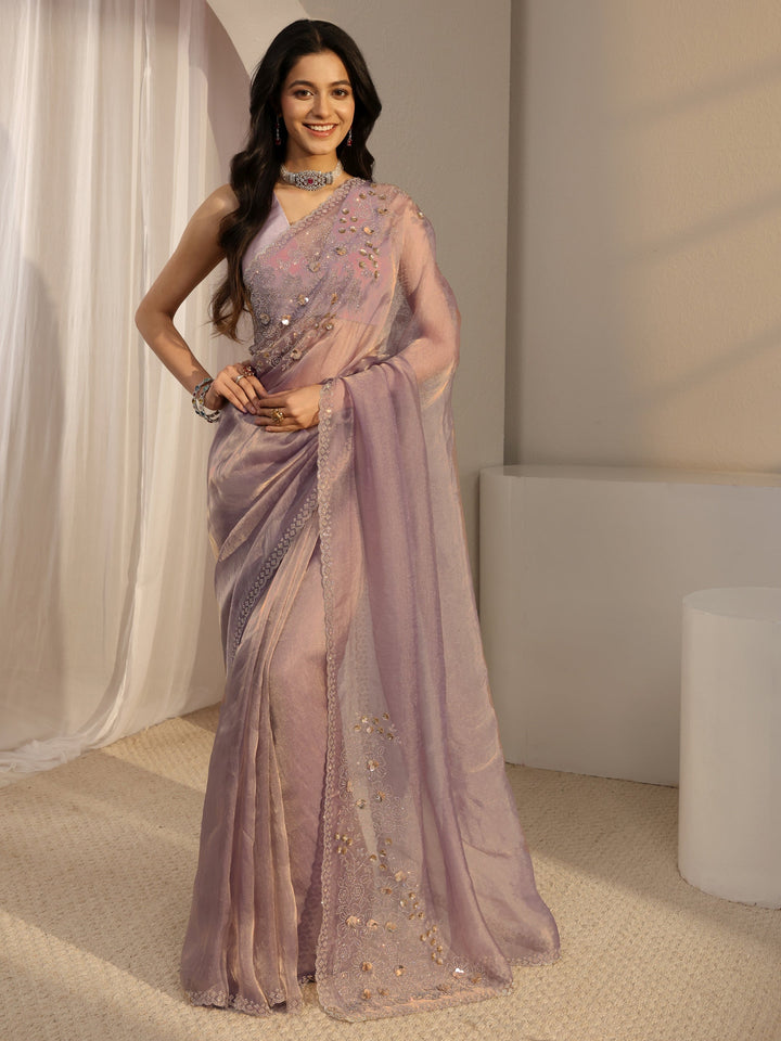 Libas Lavender Embellished Organza Saree With Unstiched Blouse Piece