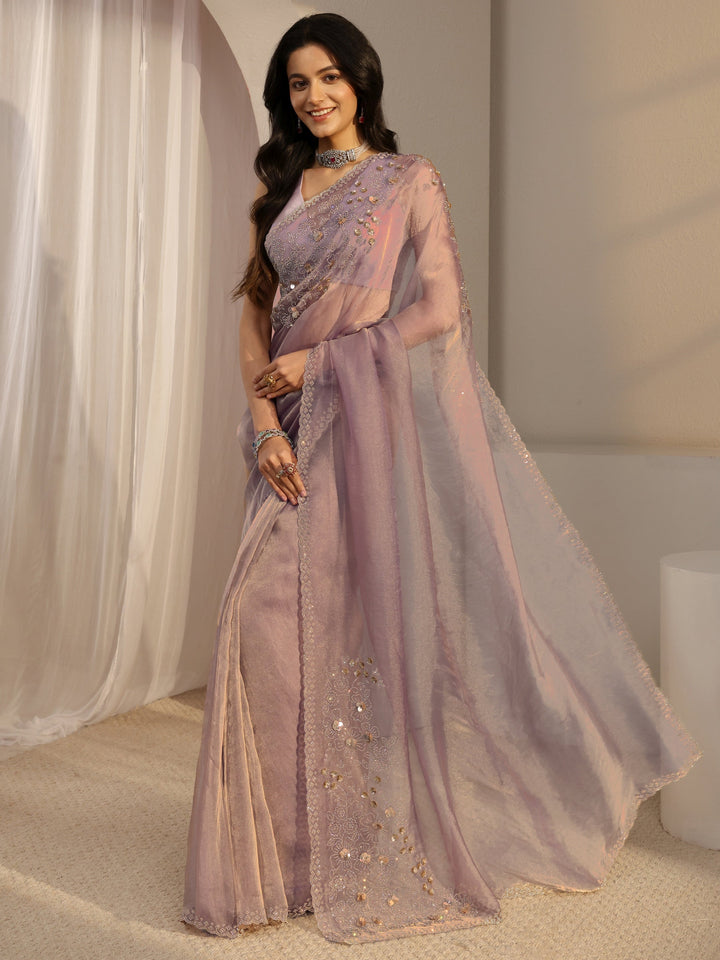 Libas Lavender Embellished Organza Saree With Unstiched Blouse Piece