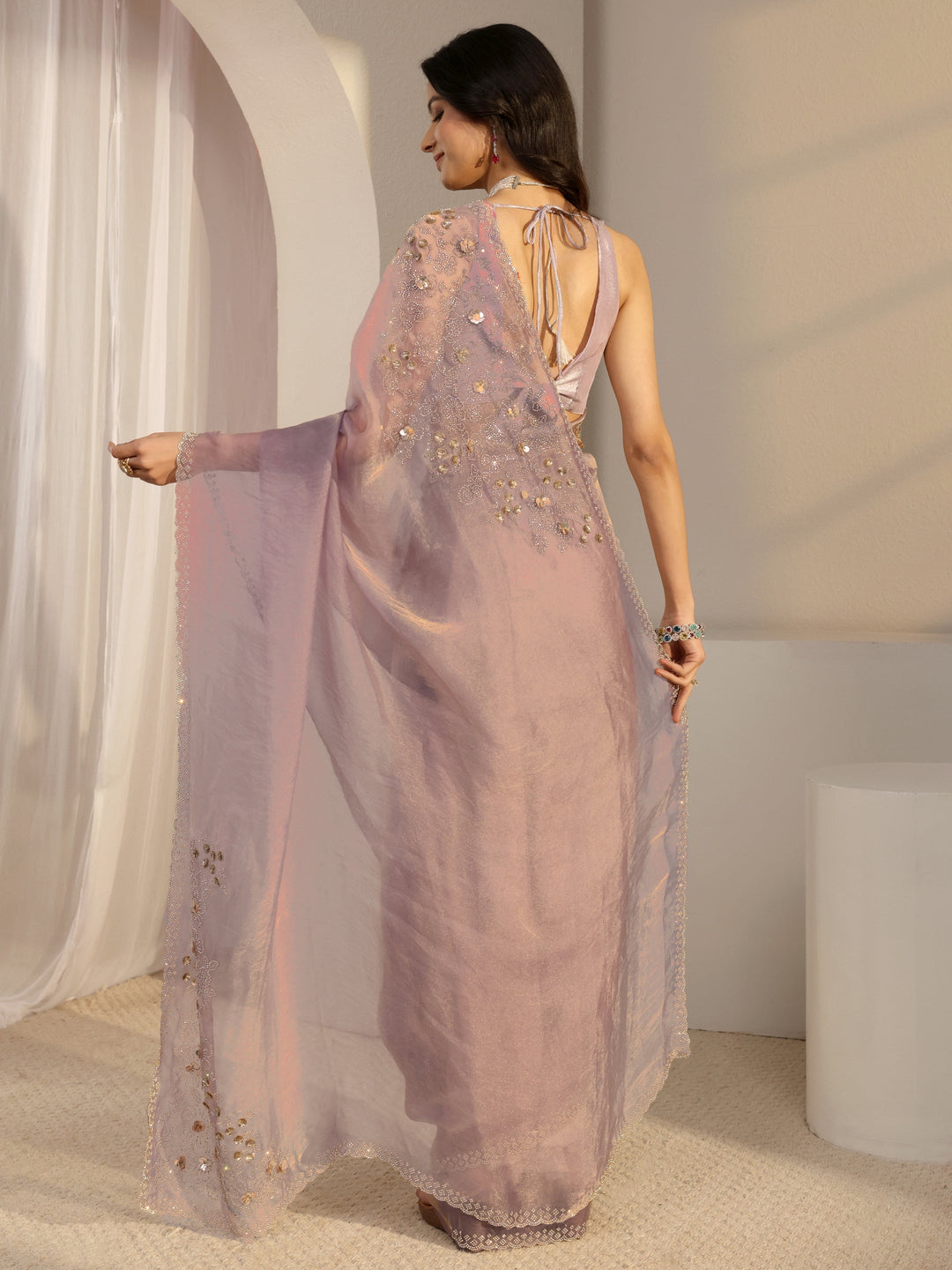 Libas Lavender Embellished Organza Saree With Unstiched Blouse Piece