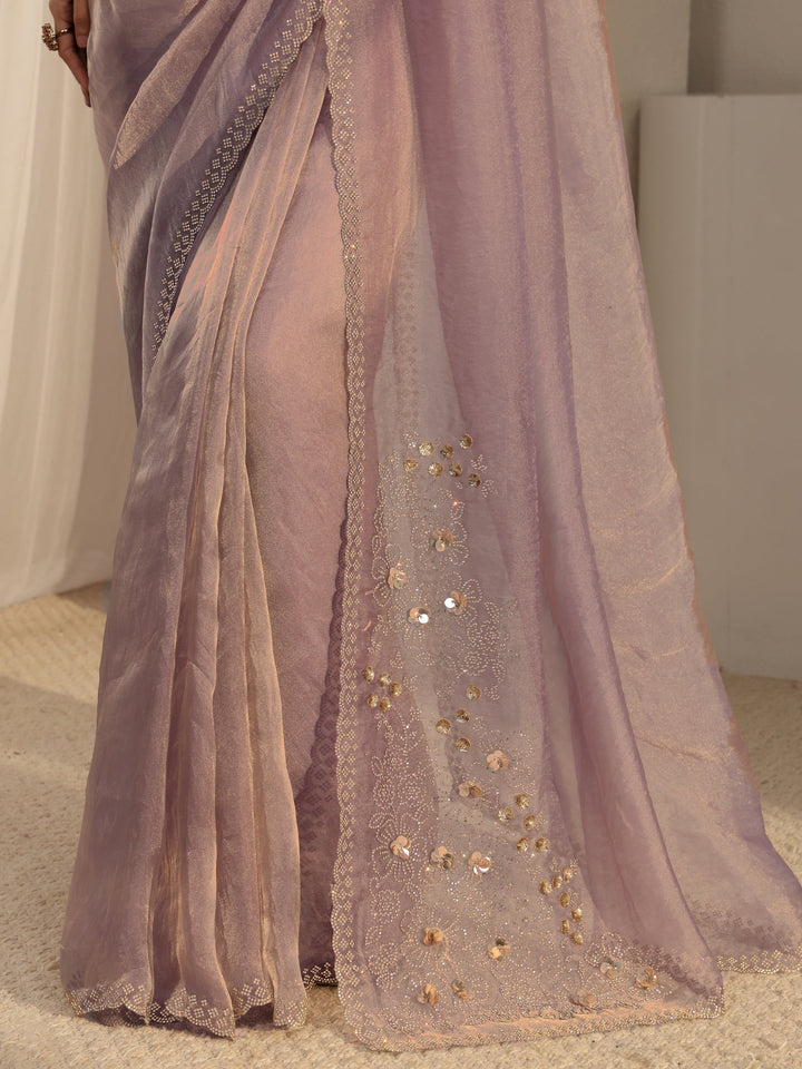 Libas Lavender Embellished Organza Saree With Unstiched Blouse Piece
