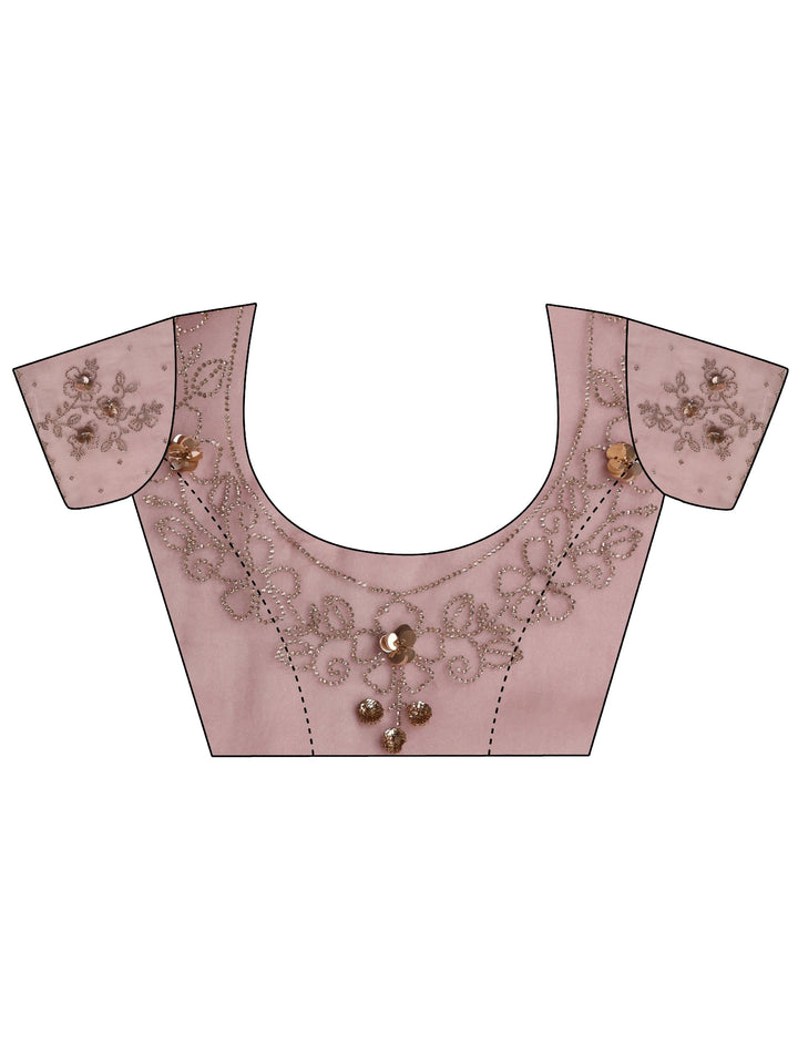 Libas Pink Embellished Organza Saree With Unstiched Blouse Piece
