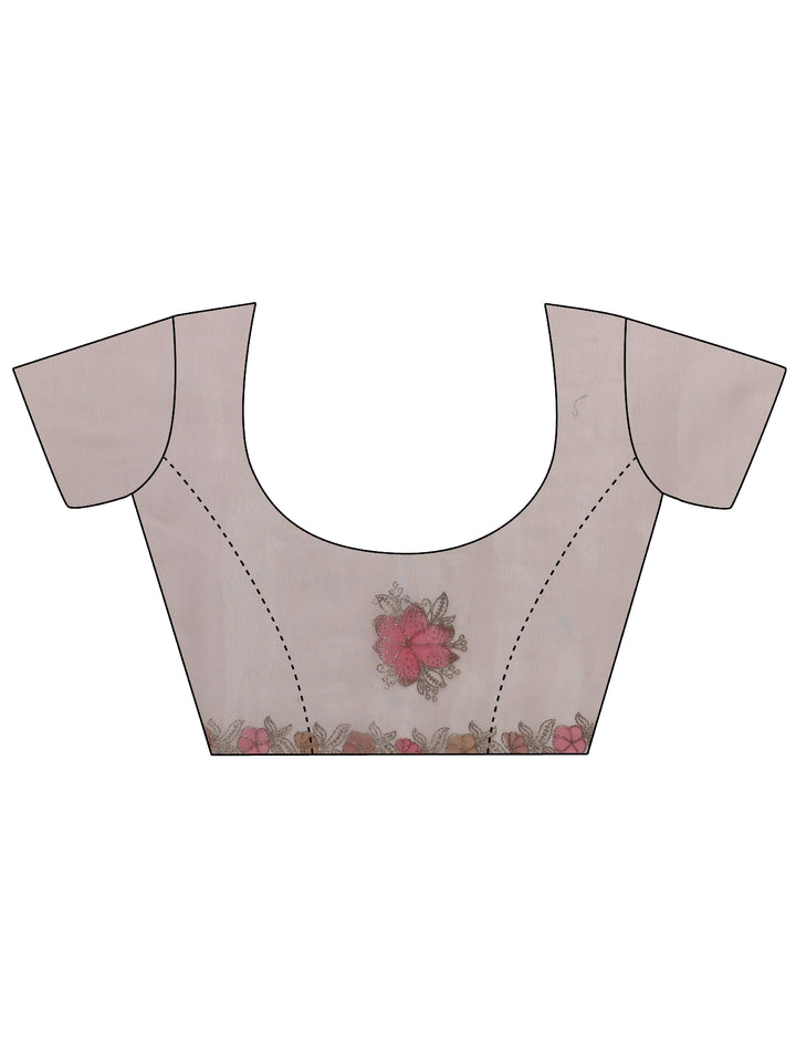 Libas Ivory Floral Embellished Organza Sareewith Unstitched Blouse Piece