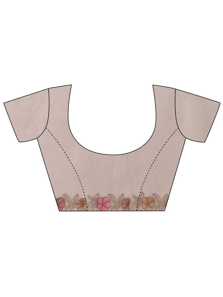 Libas Taupe Floral Embellished Organza Saree With Unstitched Blouse Piece