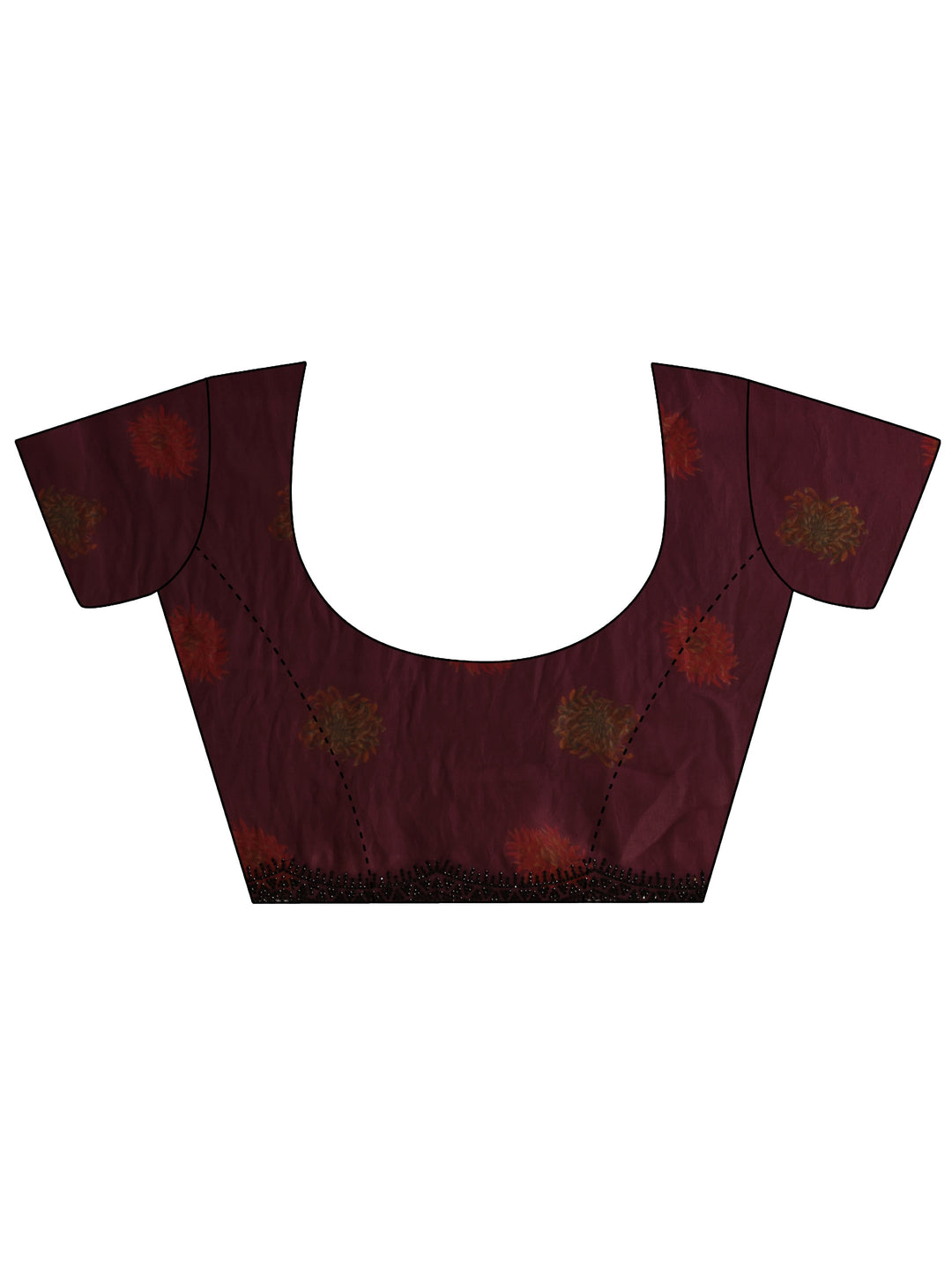 Libas Burgundy Floral Printed Satin Saree With Unstitched Blouse Piece