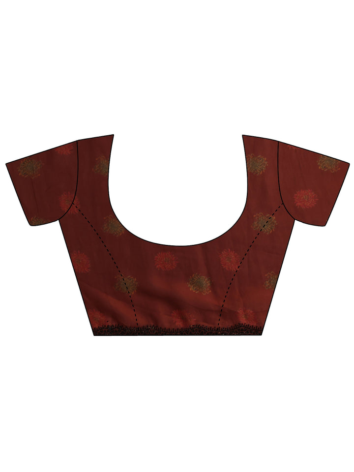 Libas Rust Floral Printed Satin Saree With Unstitched Blouse Piece
