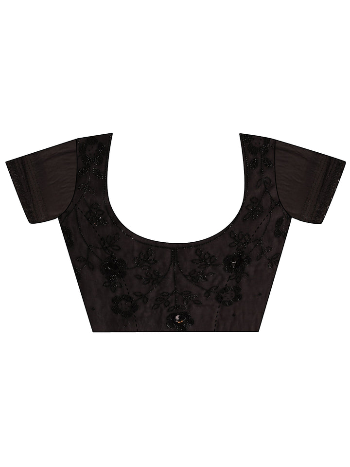 Black Embellished Tissue Saree With Unstiched Blouse Piece