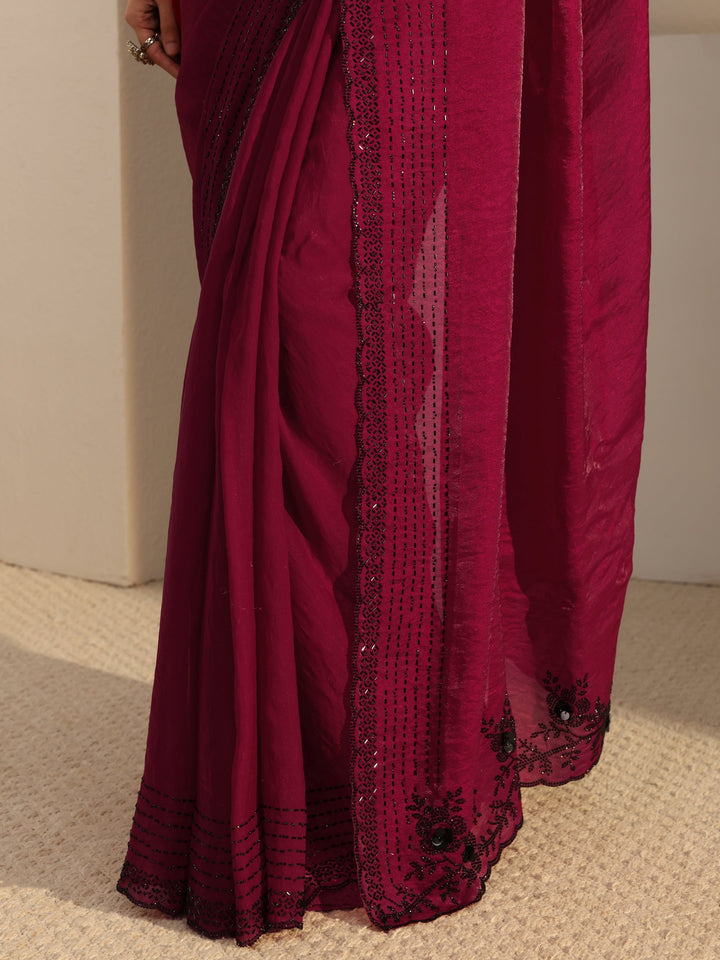 Libas Pink Embellished Tissue Saree With Unstiched Blouse Piece