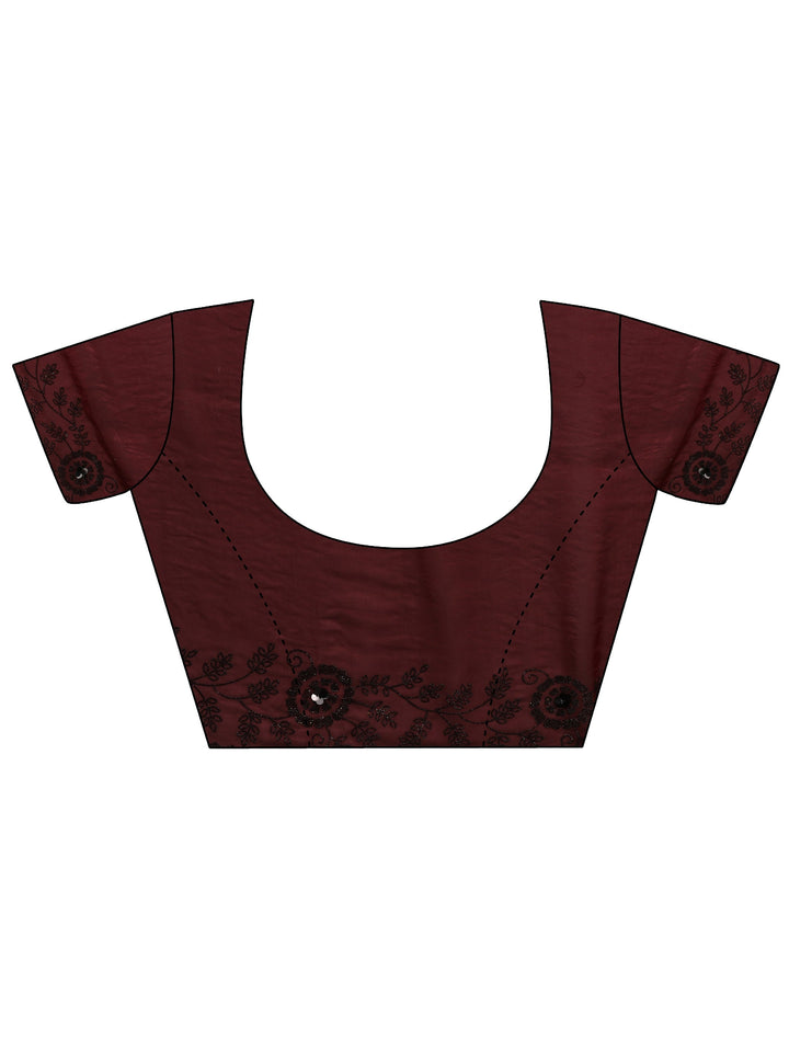 Libas Burgundy Embellished Tissue Saree With Unstiched Blouse Piece
