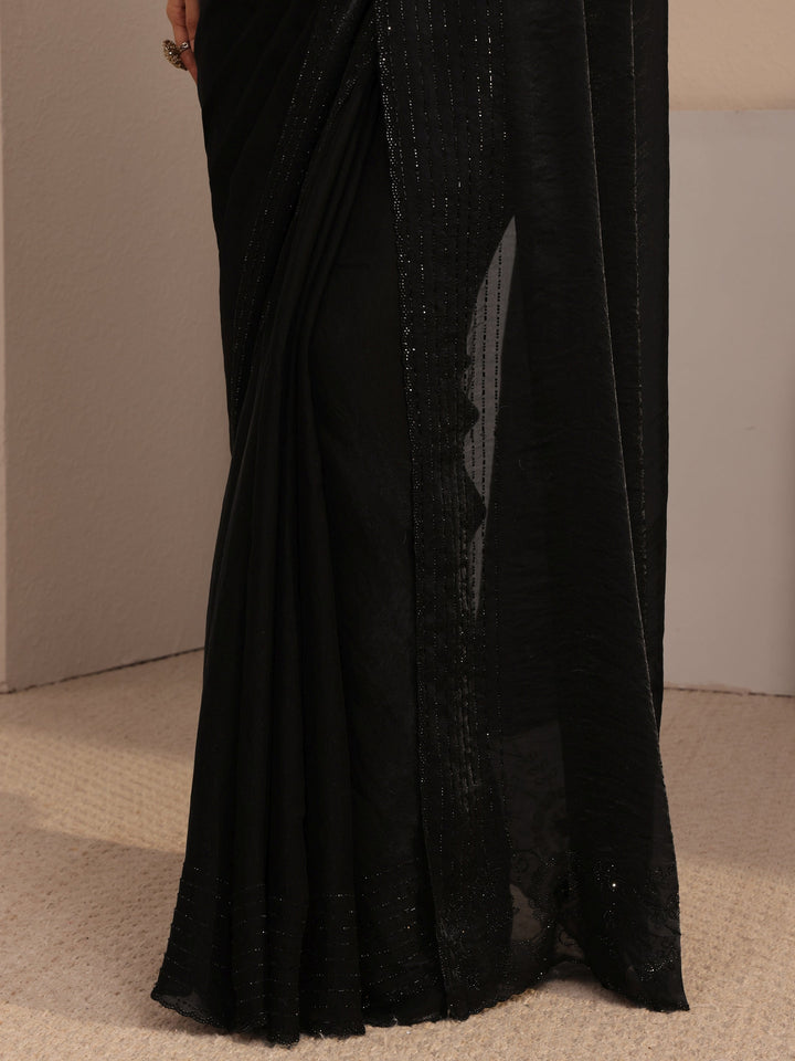 Libas Black Embellished Tissue Saree With Unstiched Blouse Piece