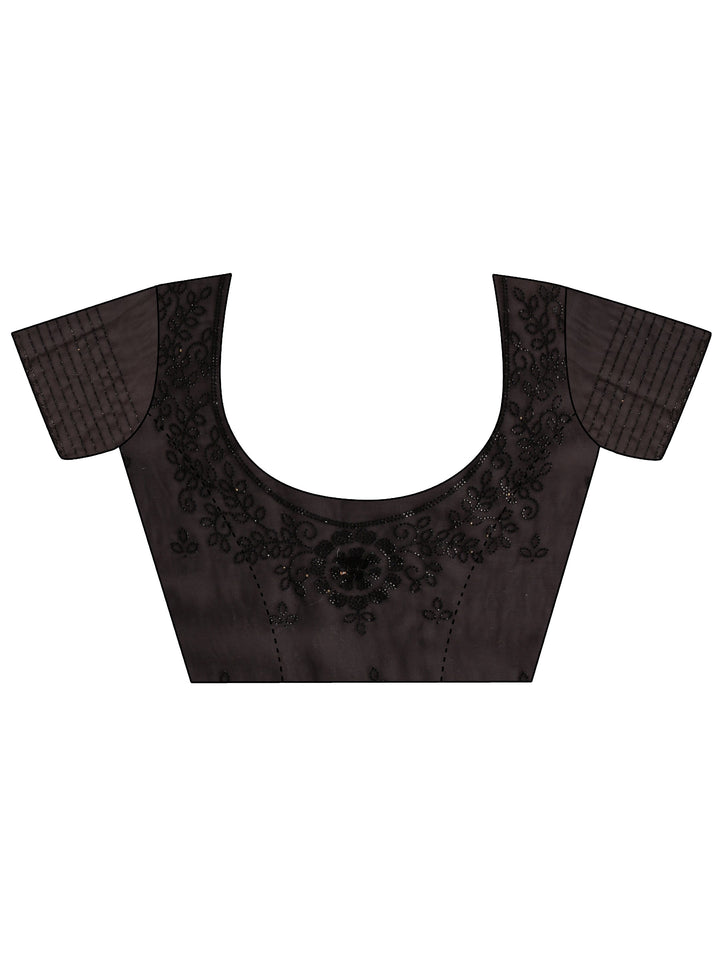 Libas Black Embellished Tissue Saree With Unstiched Blouse Piece