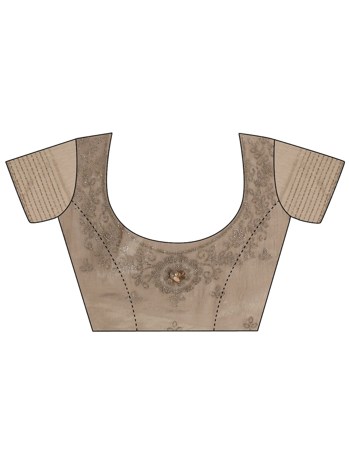 Libas Taupe Embellished Chiffon Saree With Unstitched Blouse Piece
