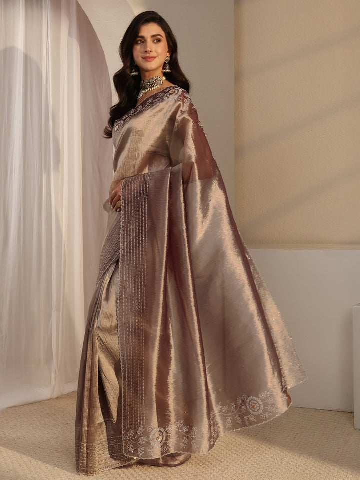 Libas Mauve Embellished Chiffon Saree With Unstitched Blouse Piece