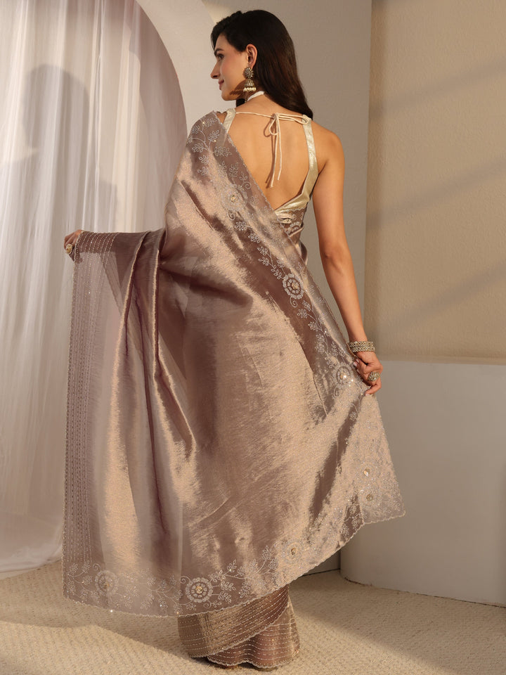 Libas Mauve Embellished Chiffon Saree With Unstitched Blouse Piece