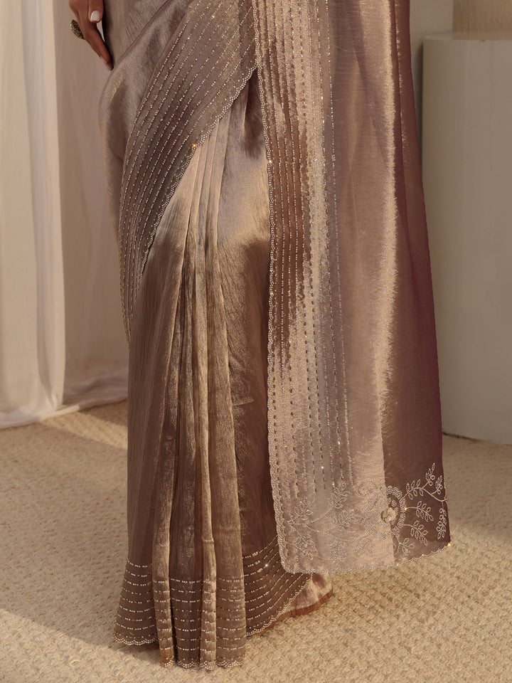 Libas Mauve Embellished Chiffon Saree With Unstitched Blouse Piece
