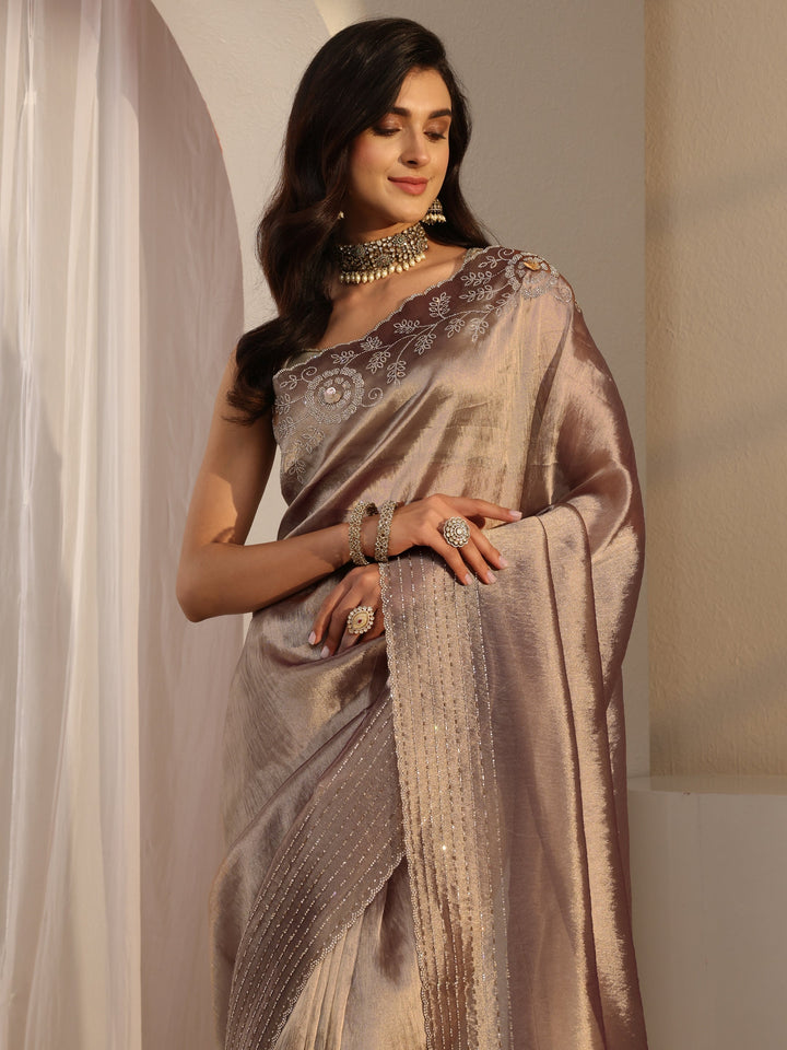 Libas Mauve Embellished Chiffon Saree With Unstitched Blouse Piece