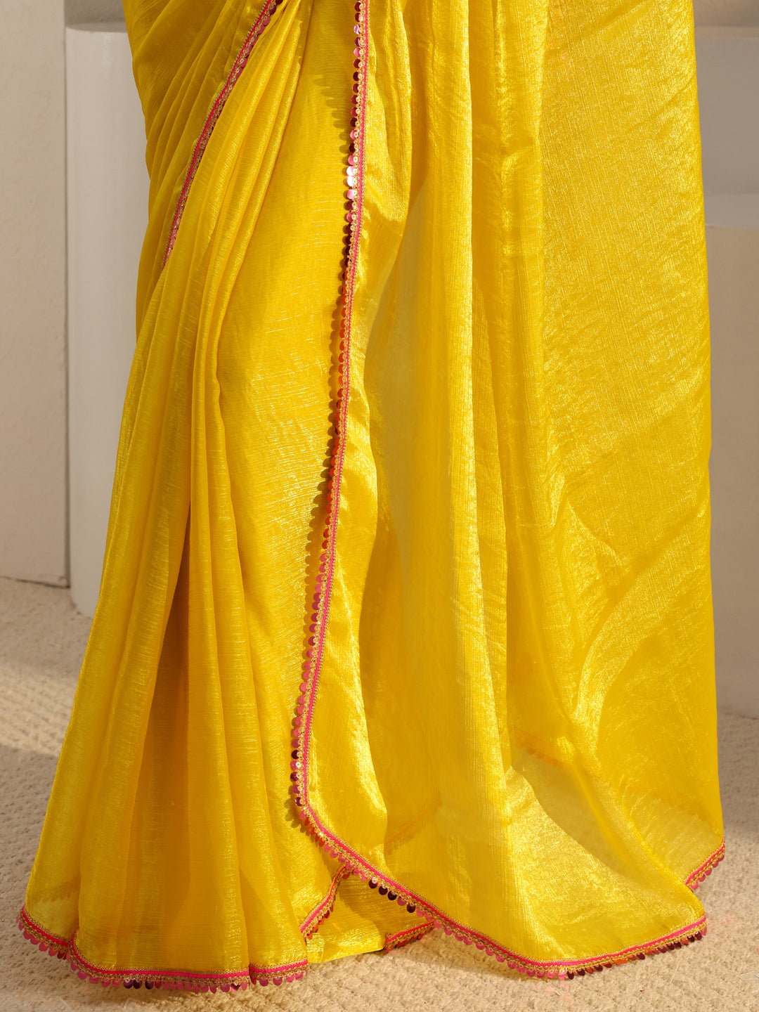 Mustard Solid Chiffon Saree With Unstitched Blouse Piece