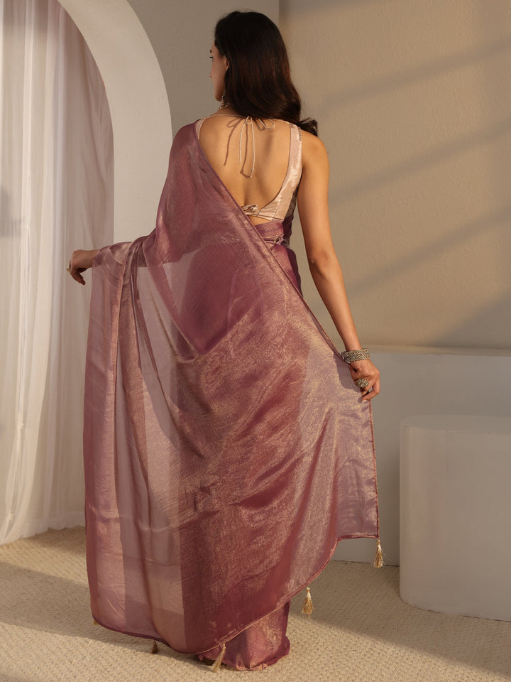 Pink Solid Chiffon Saree With Unstitched Blouse Piece And Waistbelt