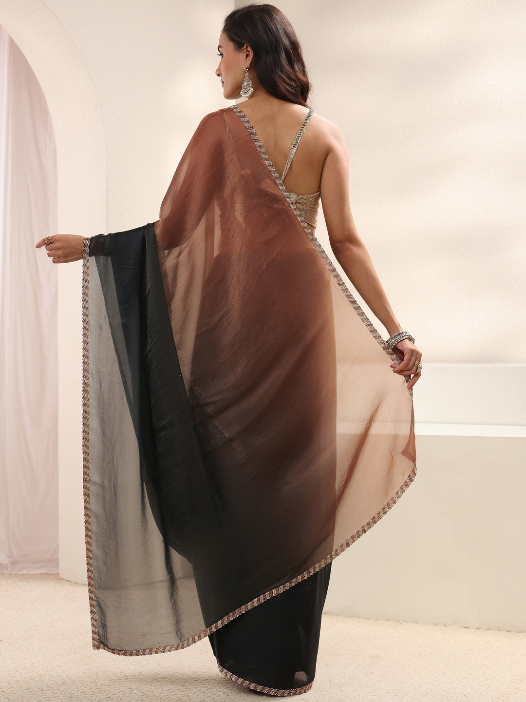 Green Embellished Border Ombre Tissue Saree With Unstitched Blouse Piece