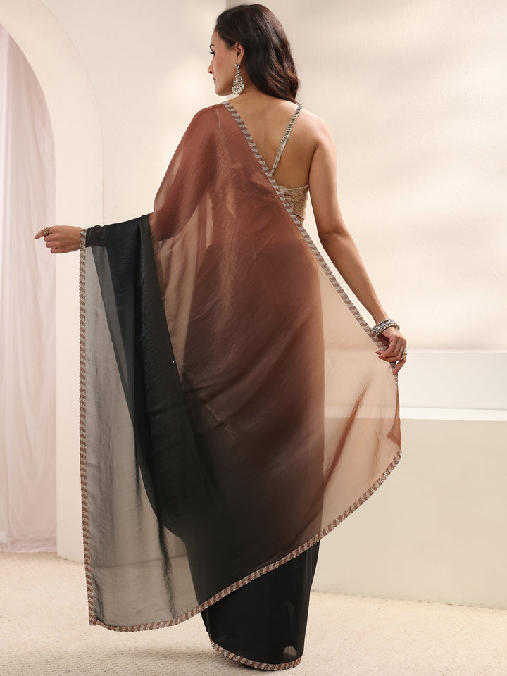 Green Embellished Border Ombre Tissue Saree With Unstitched Blouse Piece
