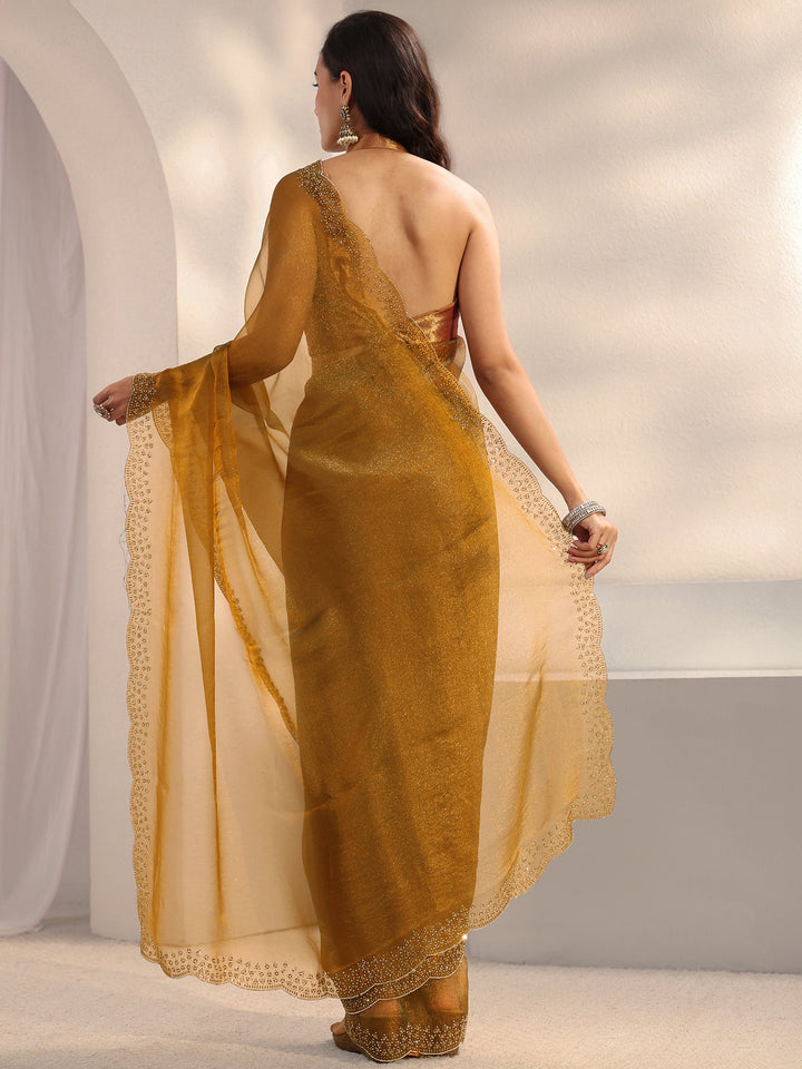 Gold Embellished Border Tissue Saree With Unstitched Blouse Piece