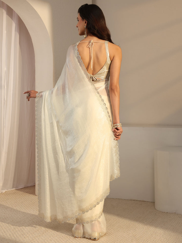 Libas Ivory Embellished Border Tissue Saree With Unstitched Blouse Piece
