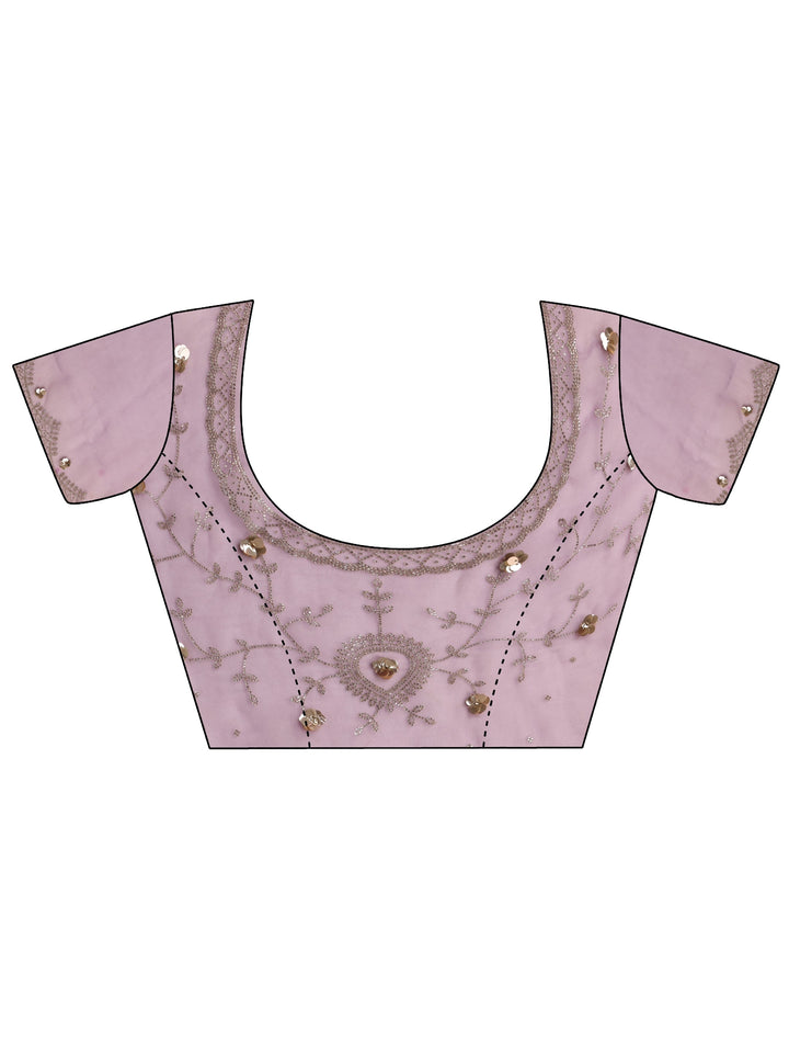 Libas Purple Embellished Tissue Saree With Unstiched Blouse Piece