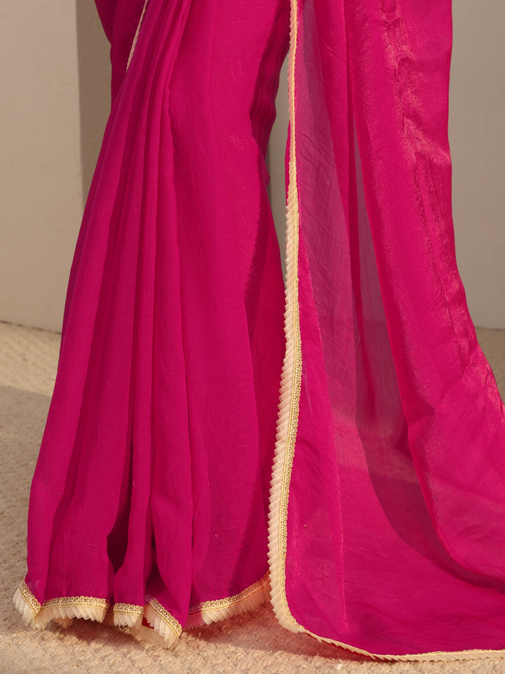 Red Solid Chiffon Saree With Unstiched Blouse Piece