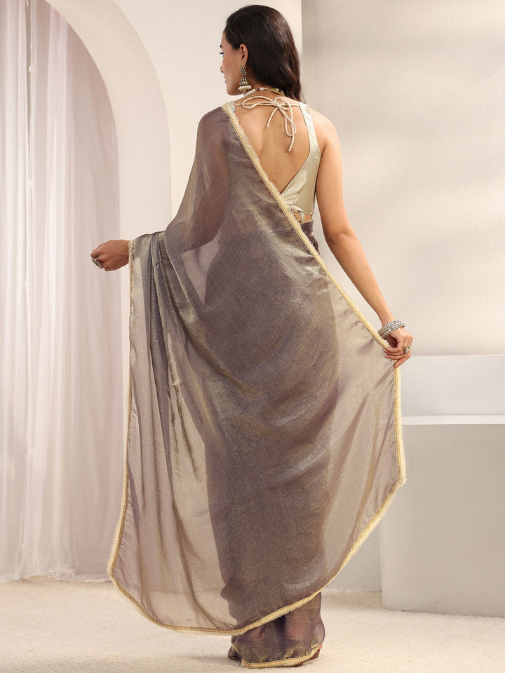 Lavender Solid Chiffon Saree With Unstitched Blouse Piece