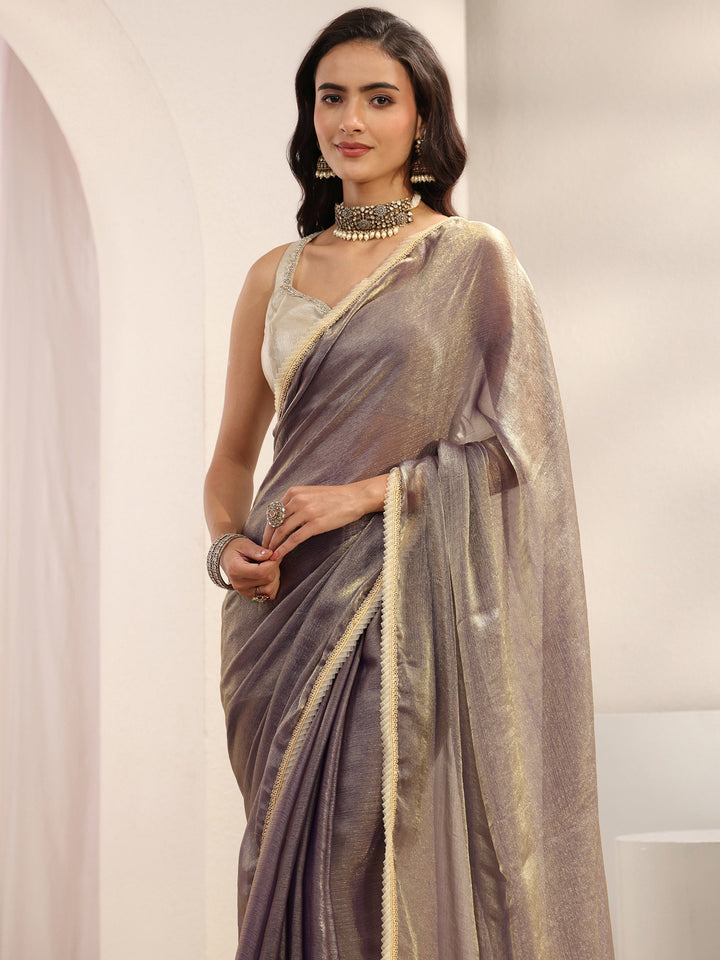 Lavender Solid Chiffon Saree With Unstitched Blouse Piece