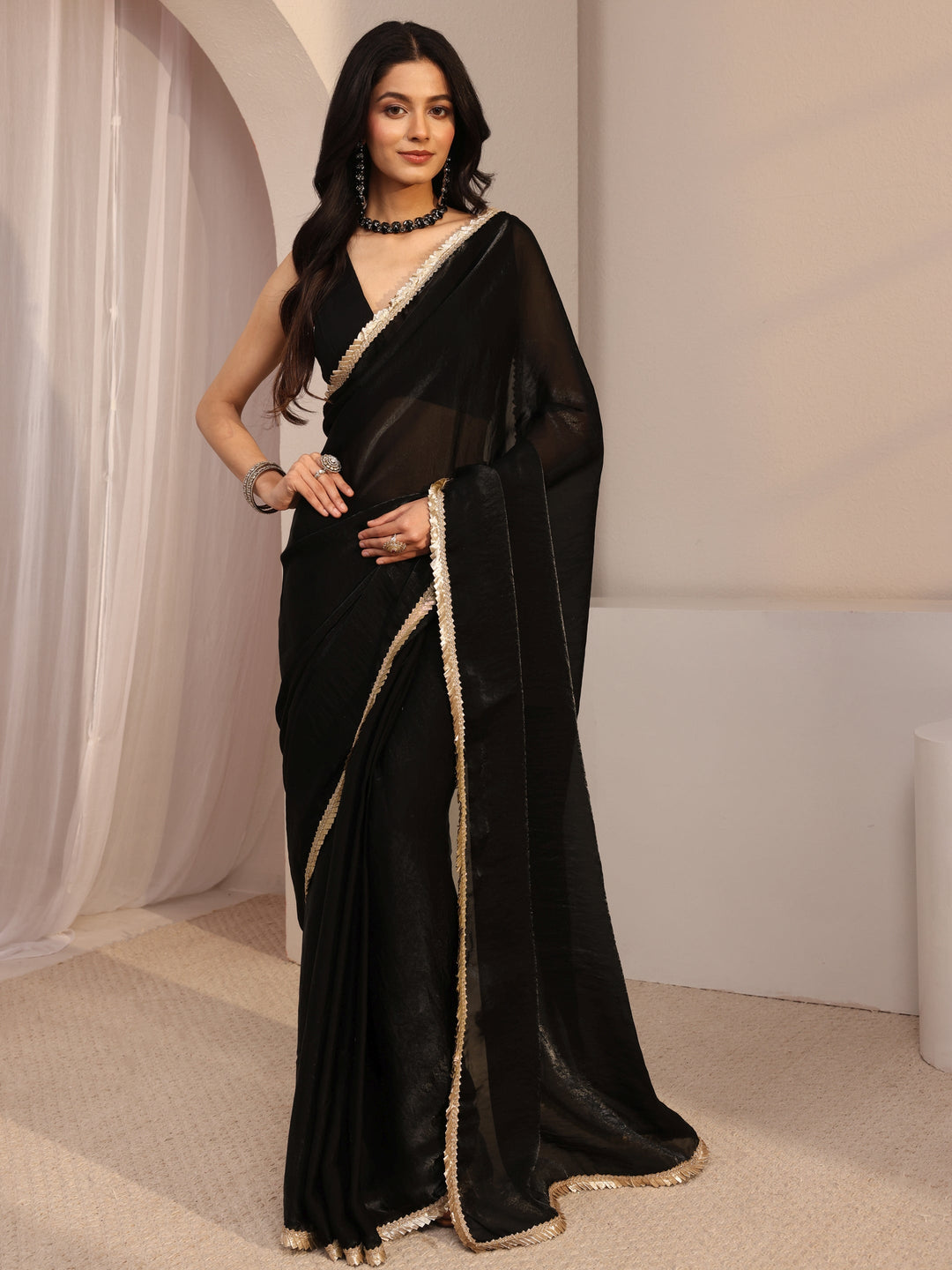 Black Tissue Saree With Unstiched Blouse Piece