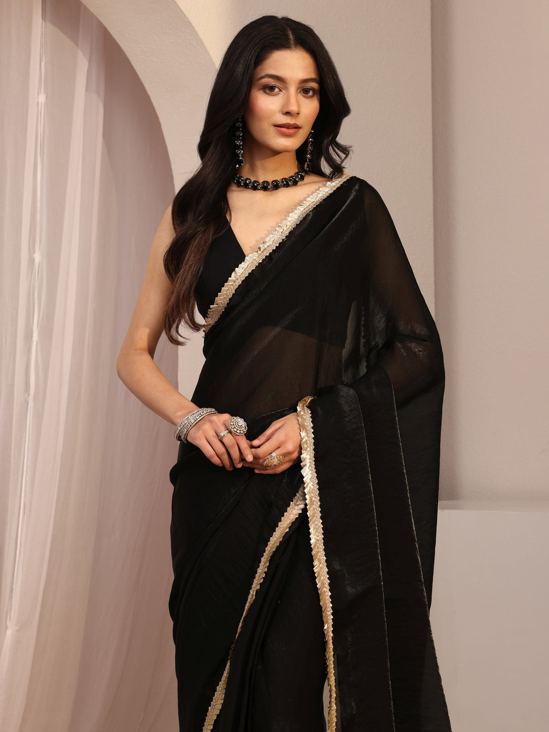 Black Tissue Saree With Unstiched Blouse Piece