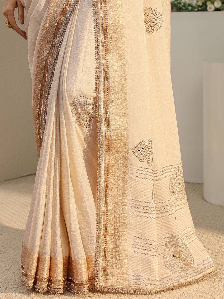 Libas Art Ivory Ethnic Embellished Tissue Saree With Unstitched Blouse Piece