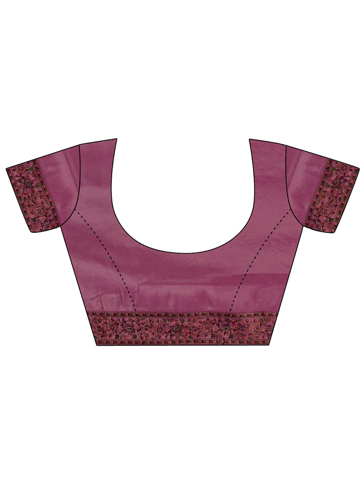 Libas Art Mauve Floral Embroidered Satin Saree With Unstitched Blouse Piece