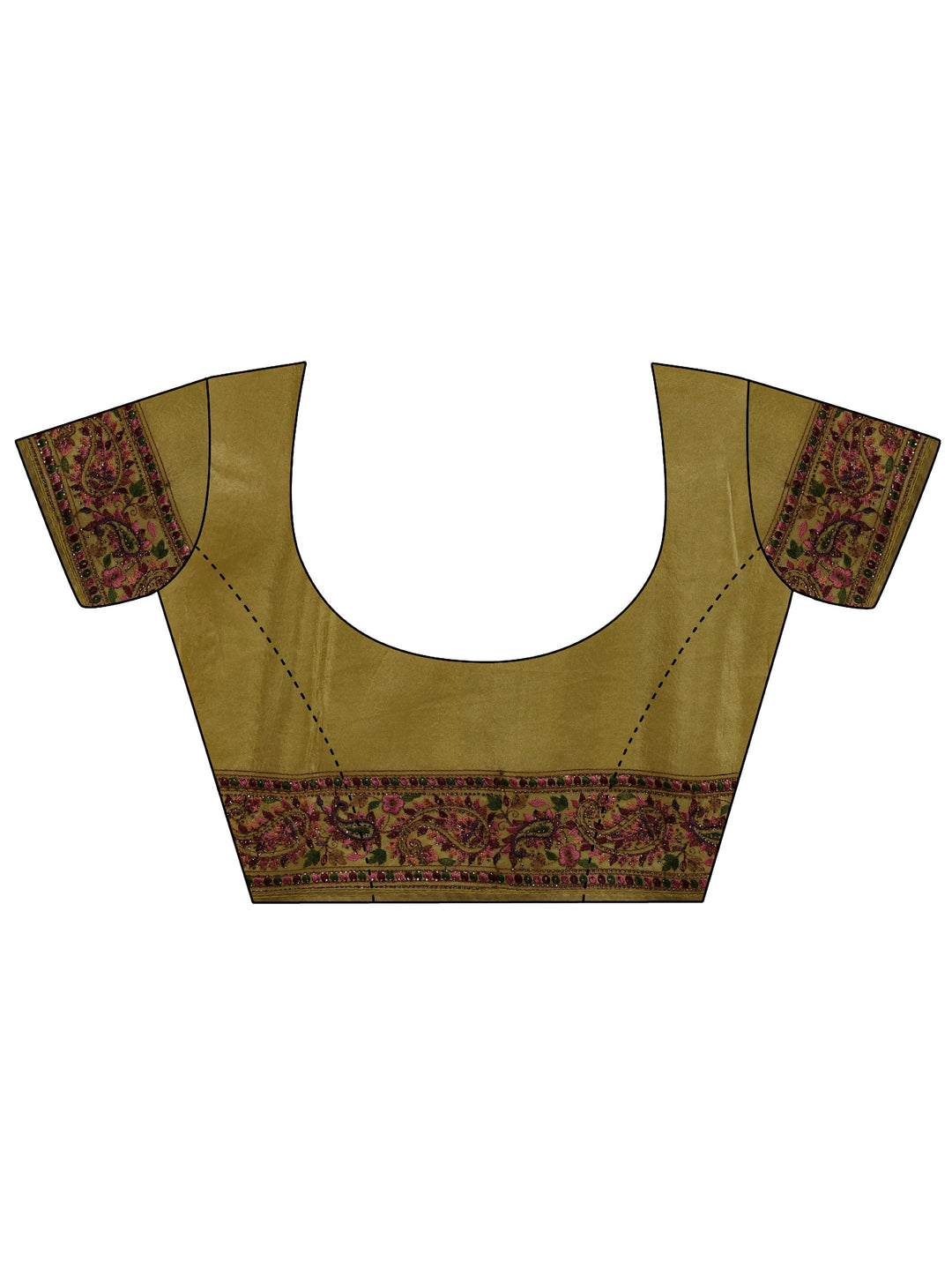 Libas Art Green Floral Embroidered Satin Saree With Unstitched Blouse Piece
