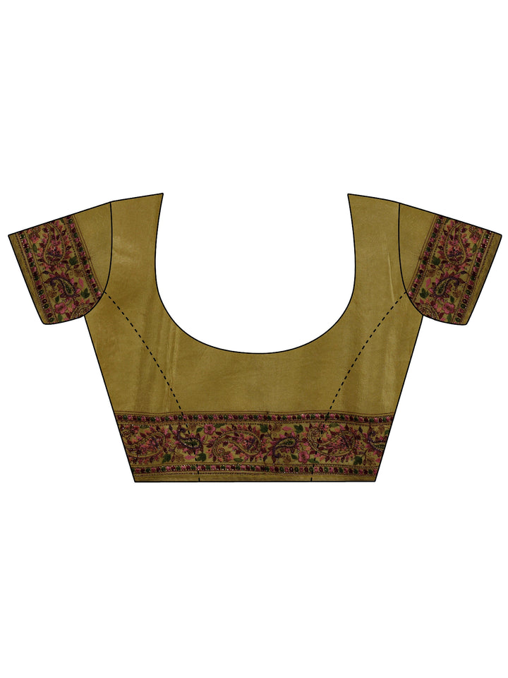 Libas Art Green Floral Embroidered Satin Saree With Unstitched Blouse Piece