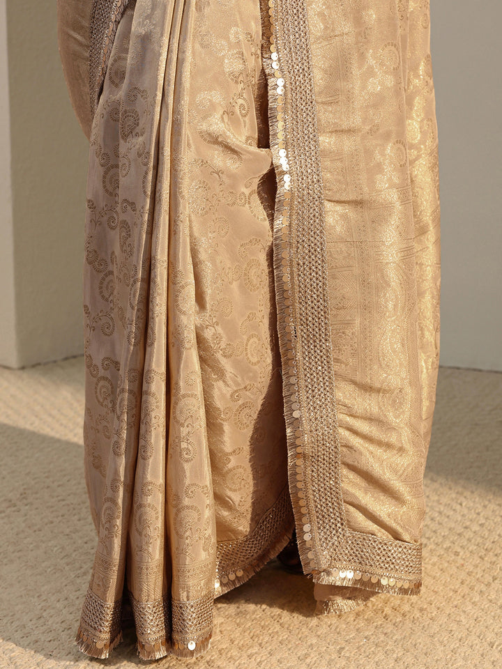 Libas Art Gold Floral Woven Design Silk Blend Saree With Unstitched Blouse Piece