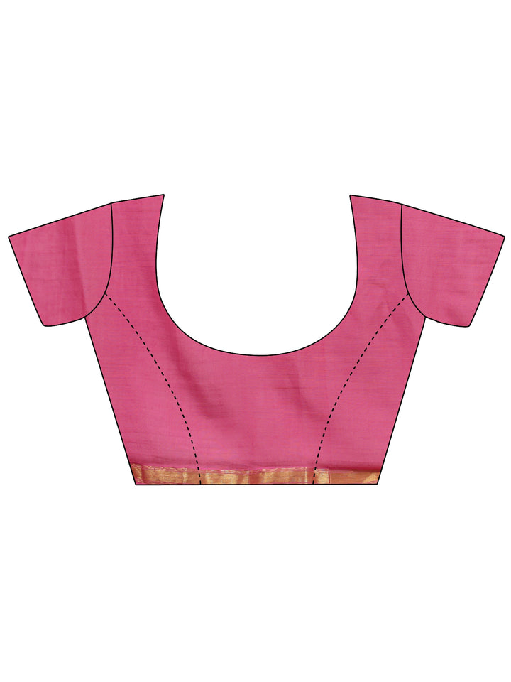Pink Solid Cotton Tassel Saree With Unstitched Blouse Piece