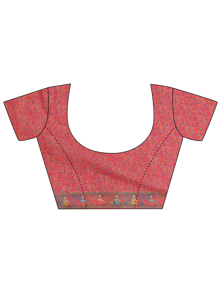 Mustard Mughal Printed Silk Blend Tassel Saree With Unstitched Blouse Piece