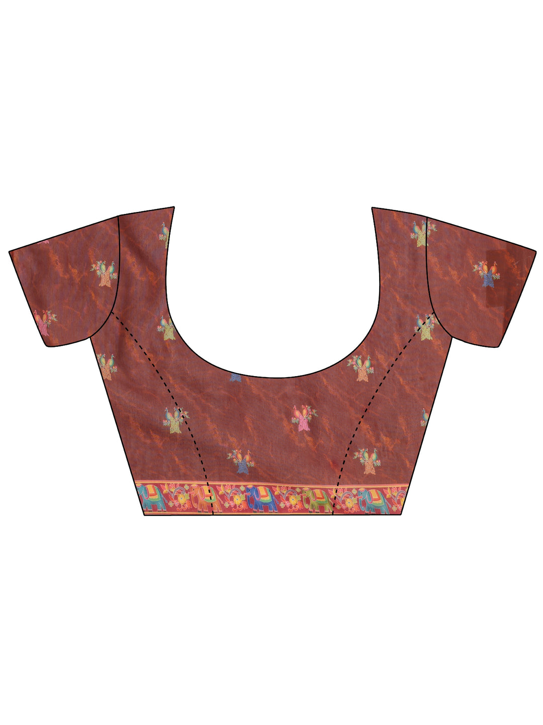 Brown Floral Printed Silk Blend Ombre Tassel Saree With Unstitched Blouse Piece