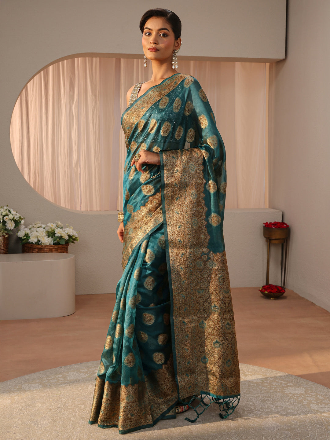 Blue Banarasi Silk Blend Saree