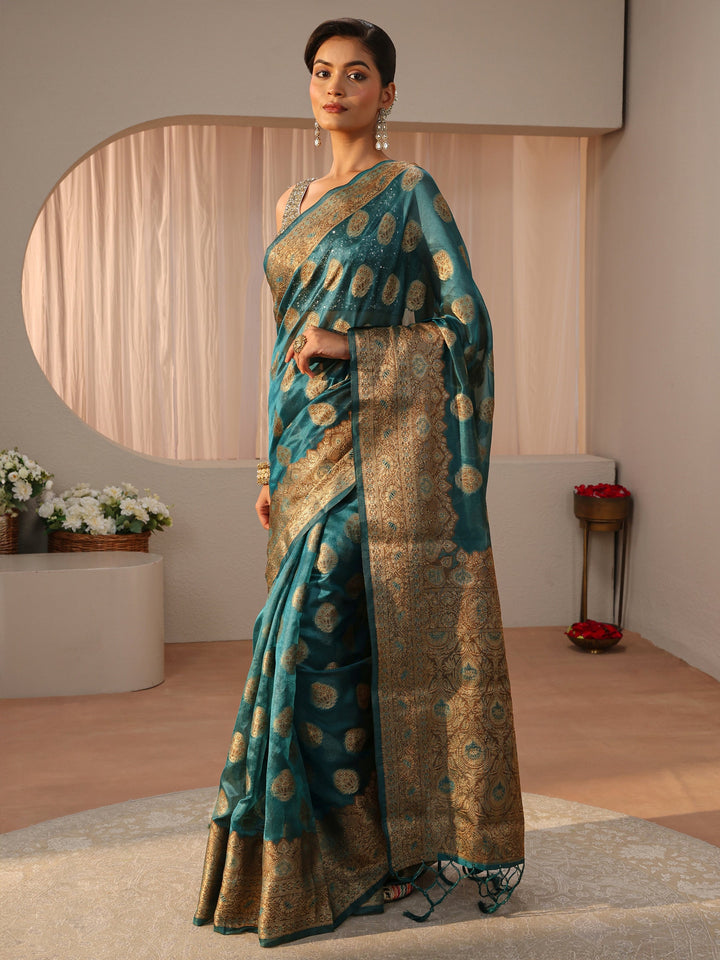 Blue Banarasi Silk Blend Saree