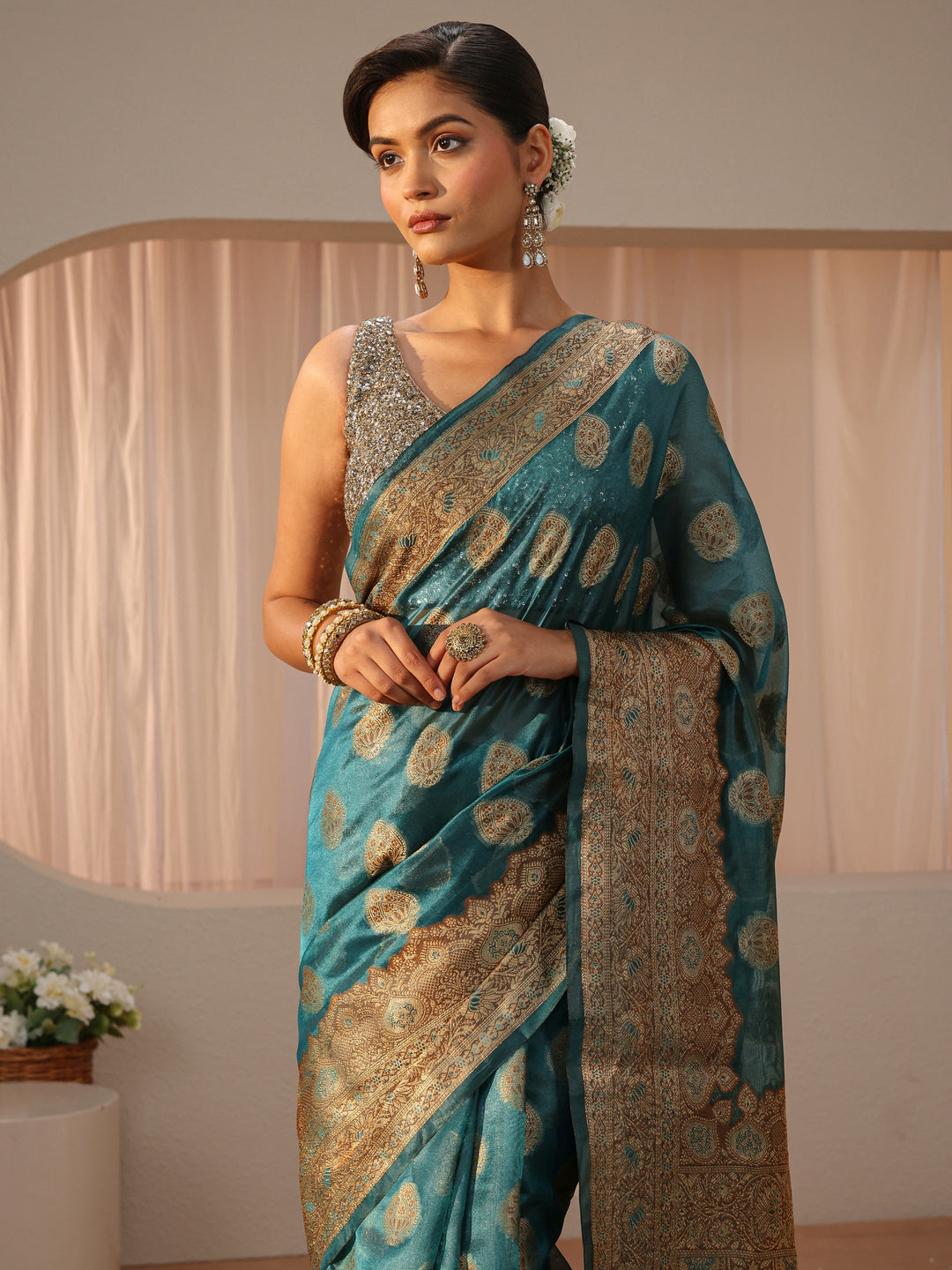 Blue Banarasi Silk Blend Saree